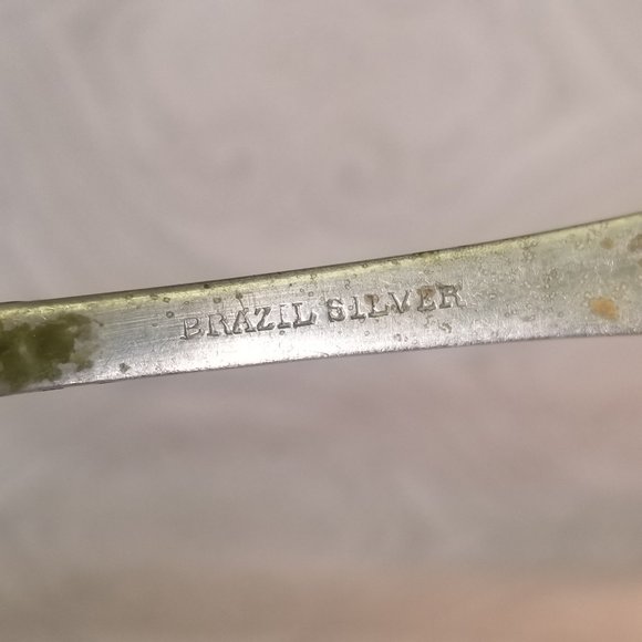 Antique Monogrammed M H Initial Brazil Silver Twisted Butter Knife Sugar Spoons - Picture 12 of 12